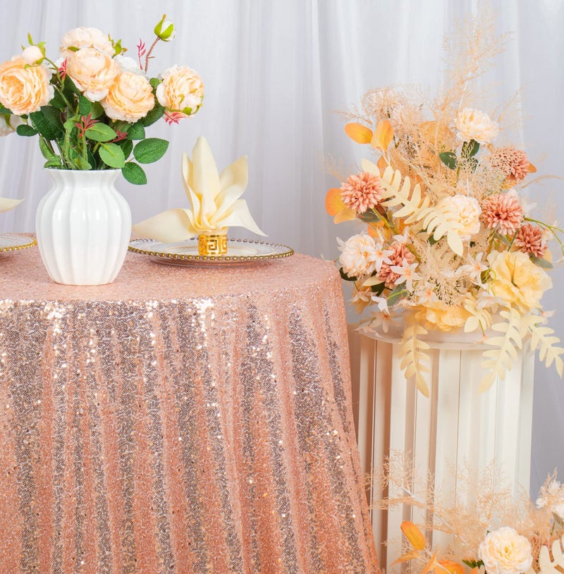 ShiDianYi 120" Rose Gold Sequin Tablecloth,Wholesale Wedding Beautiful Rose Gold Sequin Table Cloth/Overlay/Cover 120 Inches Round Sequin Fabric Tablecloth - Image 5